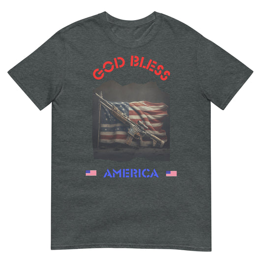 God Bless America Rifle Flag Shirt Dark Heather / S