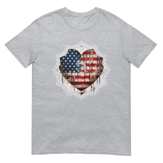Usa Flag Heart Shape Shirt Sport Grey / S